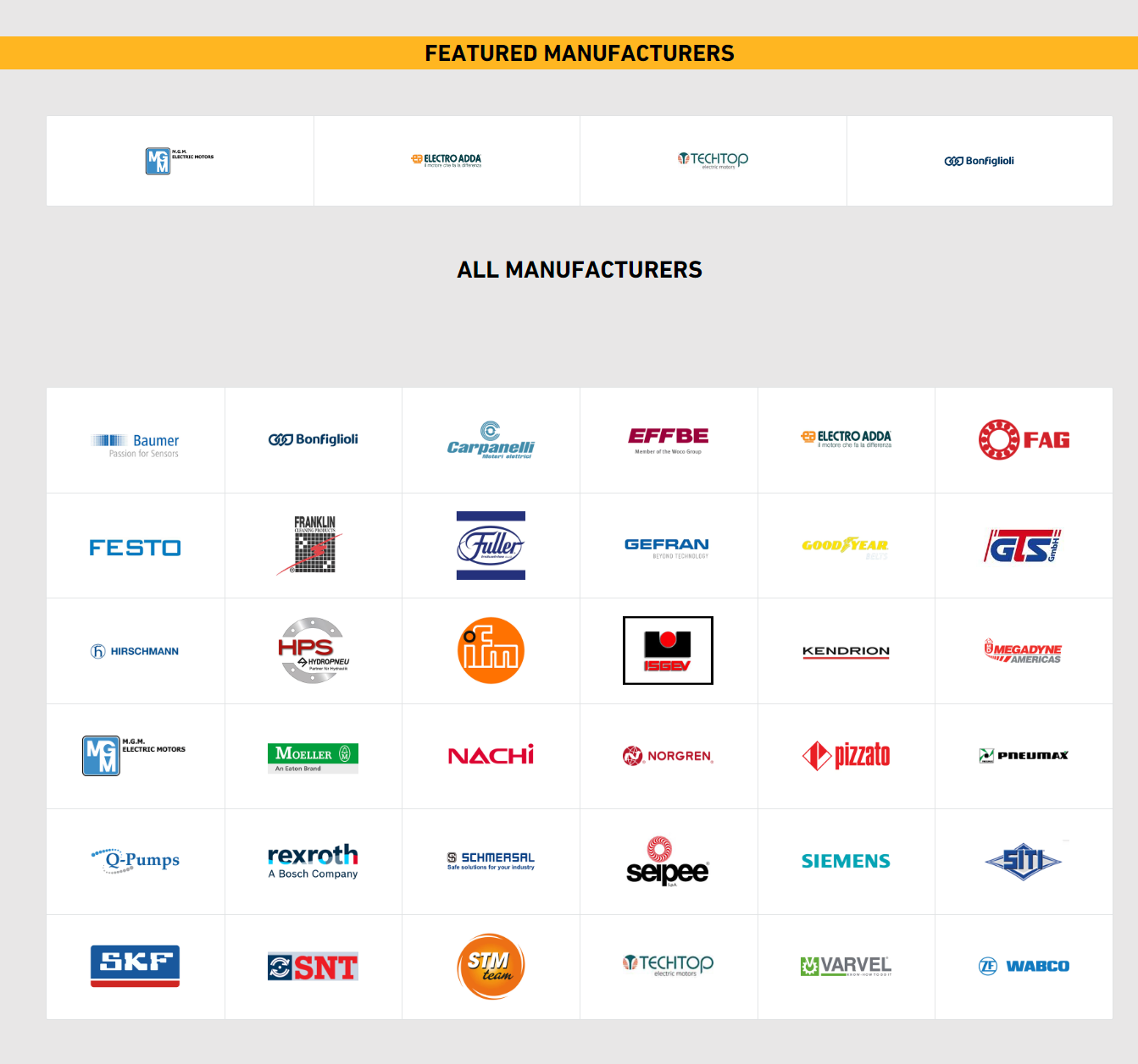 Complete list of Manufacturers 